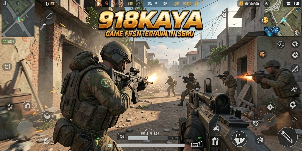Screenshot gameplay 918KAYA menampilkan aksi tembak-menembak yang intens.