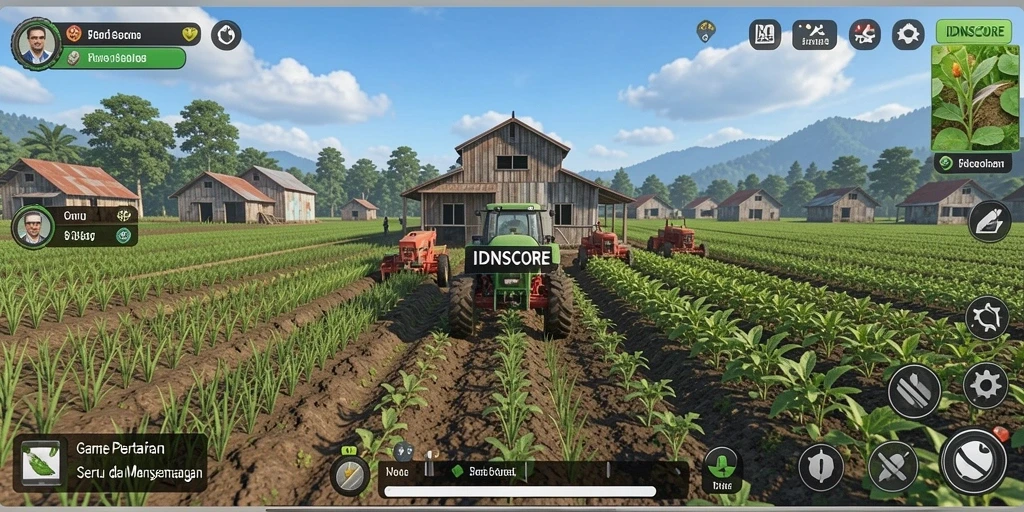 Tangkapan layar gameplay <strong>IDNSCORE</strong> yang menampilkan aktivitas pertanian yang seru.