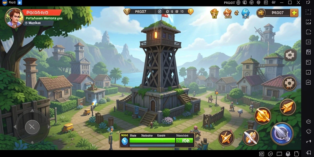 Tangkapan layar gameplay PRG007 yang menampilkan menara sedang beroperasi.