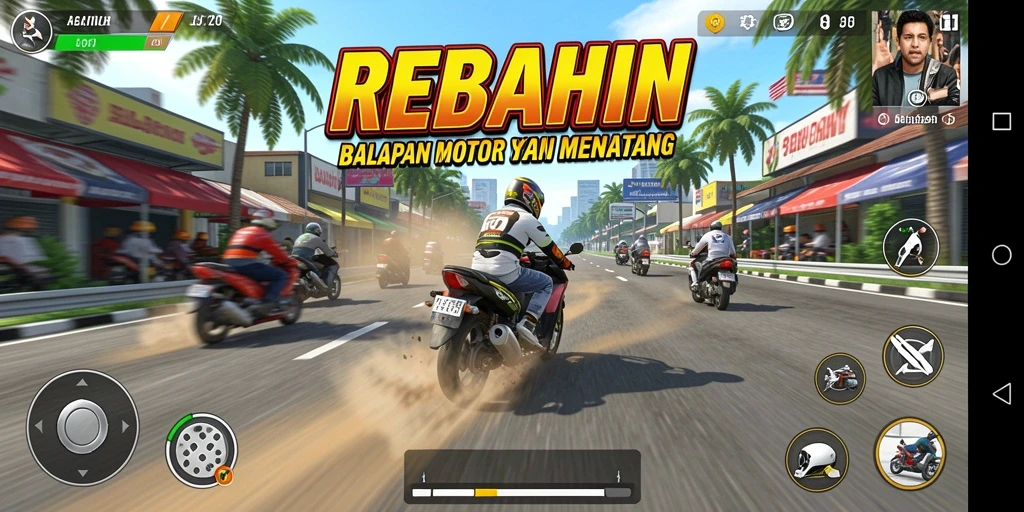 Tampilan gameplay balapan motor yang seru di REBAHIN.