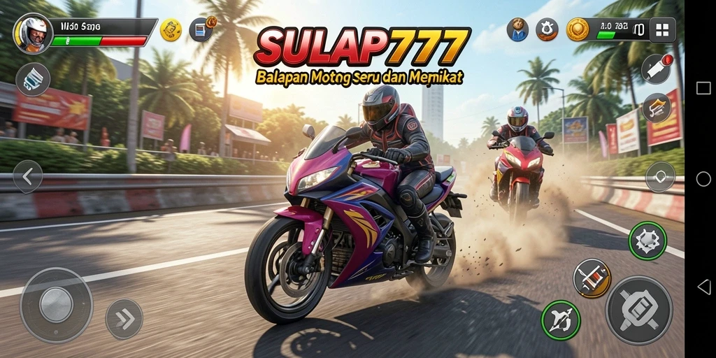 Screenshot SULAP777 menampilkan aksi balapan motor yang mendebarkan.