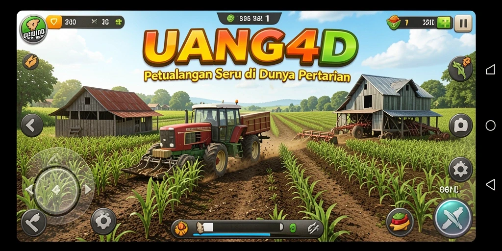 Screenshot gameplay UANG4D menampilkan lahan pertanian yang indah dan aktivitas bertani.